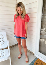 Load image into Gallery viewer, Coral Eyelet Sleeve Top
