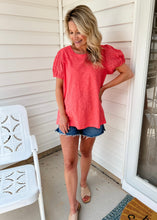Load image into Gallery viewer, Coral Eyelet Sleeve Top
