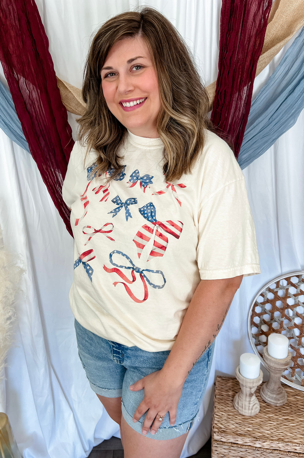 American Flag Bow Comfort Colors Graphic Tee
