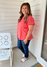 Load image into Gallery viewer, Coral Eyelet Sleeve Top
