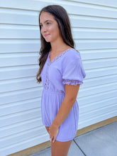 Load image into Gallery viewer, Lavender Crochet Lace Romper
