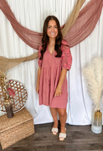 Load image into Gallery viewer, Mauve Lace Floral Sleeve Dress

