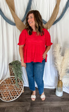 Load image into Gallery viewer, Red Lace Peplum Top
