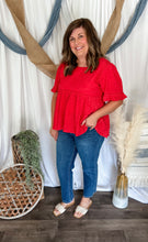 Load image into Gallery viewer, Red Lace Peplum Top
