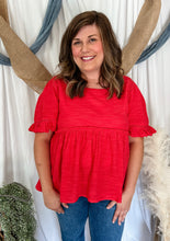 Load image into Gallery viewer, Red Lace Peplum Top
