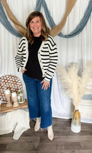 Load image into Gallery viewer, Black &amp; White Striped Knit Cardigan
