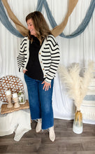 Load image into Gallery viewer, Black &amp; White Striped Knit Cardigan
