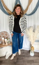 Load image into Gallery viewer, Black &amp; White Striped Knit Cardigan
