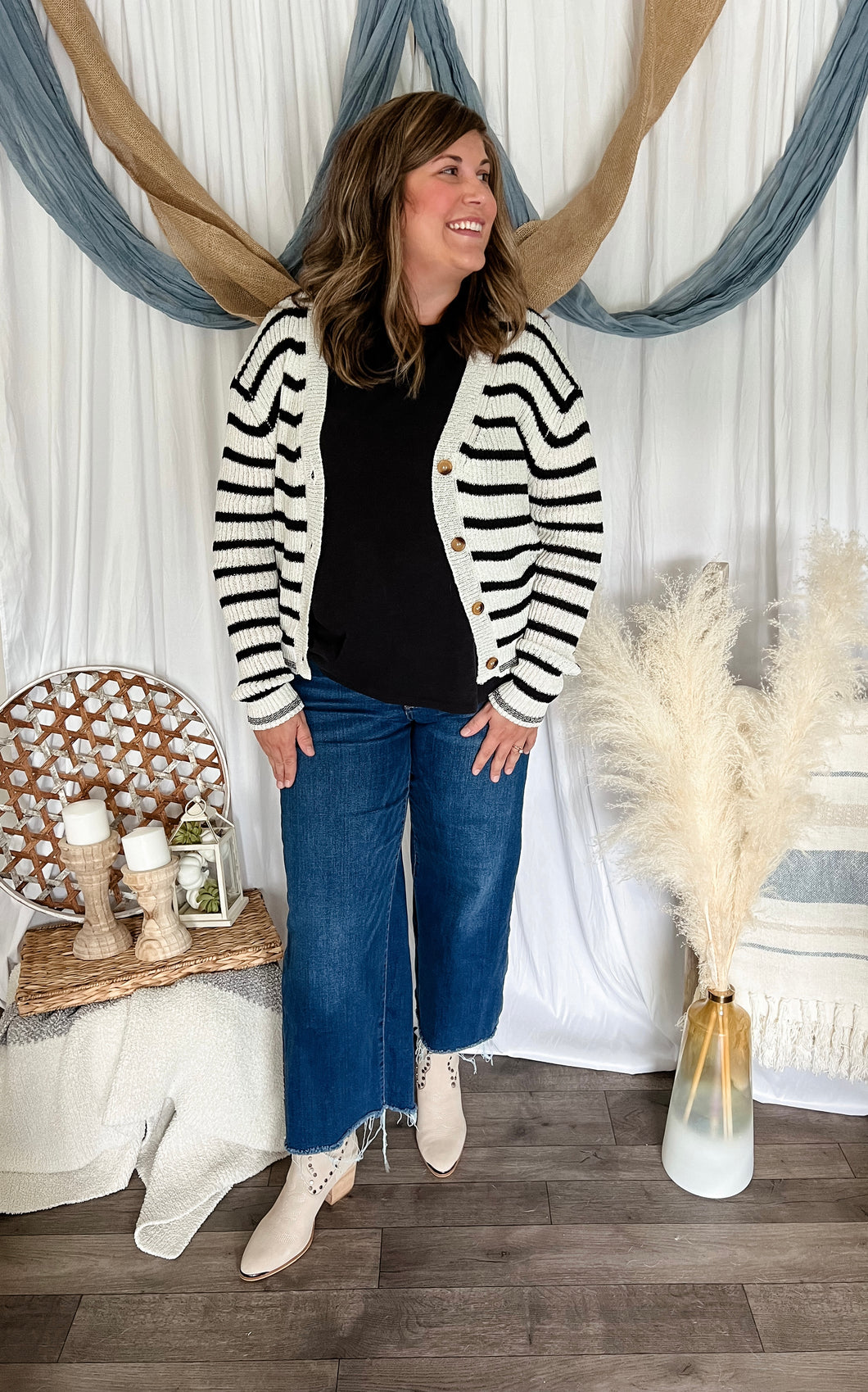 Black & White Striped Knit Cardigan