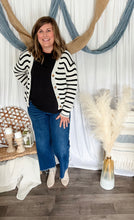 Load image into Gallery viewer, Black &amp; White Striped Knit Cardigan
