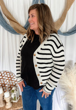 Load image into Gallery viewer, Black &amp; White Striped Knit Cardigan
