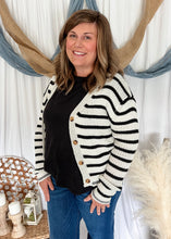 Load image into Gallery viewer, Black &amp; White Striped Knit Cardigan
