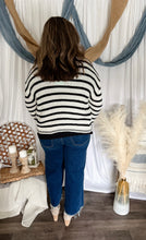 Load image into Gallery viewer, Black &amp; White Striped Knit Cardigan
