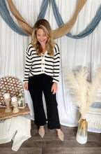 Load image into Gallery viewer, Black &amp; White Striped Knit Cardigan
