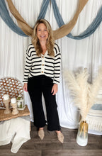 Load image into Gallery viewer, Black &amp; White Striped Knit Cardigan
