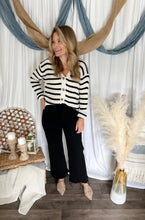 Load image into Gallery viewer, Black &amp; White Striped Knit Cardigan
