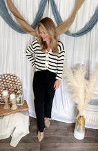 Load image into Gallery viewer, Black &amp; White Striped Knit Cardigan
