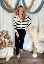 Load image into Gallery viewer, Black &amp; White Striped Knit Cardigan
