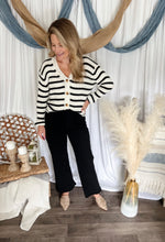 Load image into Gallery viewer, Black &amp; White Striped Knit Cardigan
