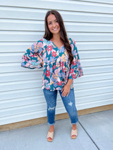 Load image into Gallery viewer, Elora Teal Floral Top

