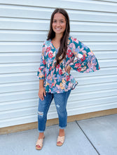 Load image into Gallery viewer, Elora Teal Floral Top
