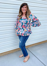 Load image into Gallery viewer, Elora Teal Floral Top
