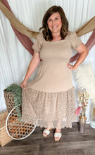 Load image into Gallery viewer, Taupe Eyelet Midi Dress
