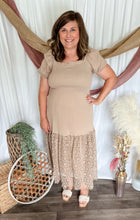 Load image into Gallery viewer, Taupe Eyelet Midi Dress
