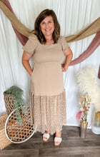 Load image into Gallery viewer, Taupe Eyelet Midi Dress
