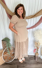 Load image into Gallery viewer, Taupe Eyelet Midi Dress
