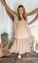 Load image into Gallery viewer, Taupe Eyelet Midi Dress
