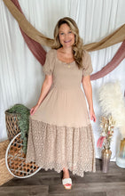 Load image into Gallery viewer, Taupe Eyelet Midi Dress
