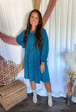 Load image into Gallery viewer, Teal Corduroy Button Down Dress
