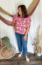 Load image into Gallery viewer, Pink Floral Ruffle Shoulder Top
