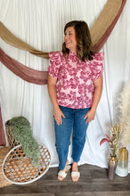 Load image into Gallery viewer, Pink Floral Ruffle Shoulder Top
