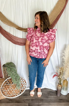 Load image into Gallery viewer, Pink Floral Ruffle Shoulder Top
