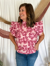 Load image into Gallery viewer, Pink Floral Ruffle Shoulder Top
