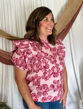 Load image into Gallery viewer, Pink Floral Ruffle Shoulder Top
