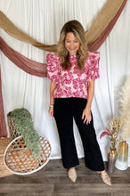 Load image into Gallery viewer, Pink Floral Ruffle Shoulder Top
