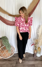 Load image into Gallery viewer, Pink Floral Ruffle Shoulder Top
