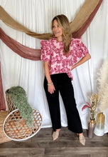 Load image into Gallery viewer, Pink Floral Ruffle Shoulder Top
