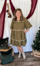 Load image into Gallery viewer, Olive Lace Trim Textured Dress
