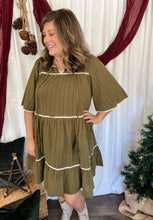 Load image into Gallery viewer, Olive Lace Trim Textured Dress
