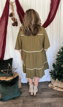 Load image into Gallery viewer, Olive Lace Trim Textured Dress
