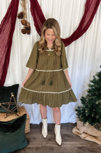 Load image into Gallery viewer, Olive Lace Trim Textured Dress
