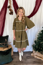 Load image into Gallery viewer, Olive Lace Trim Textured Dress
