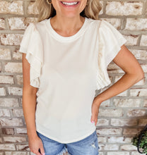 Load image into Gallery viewer, Ivory Ribbed Ruffle Sleeve Top
