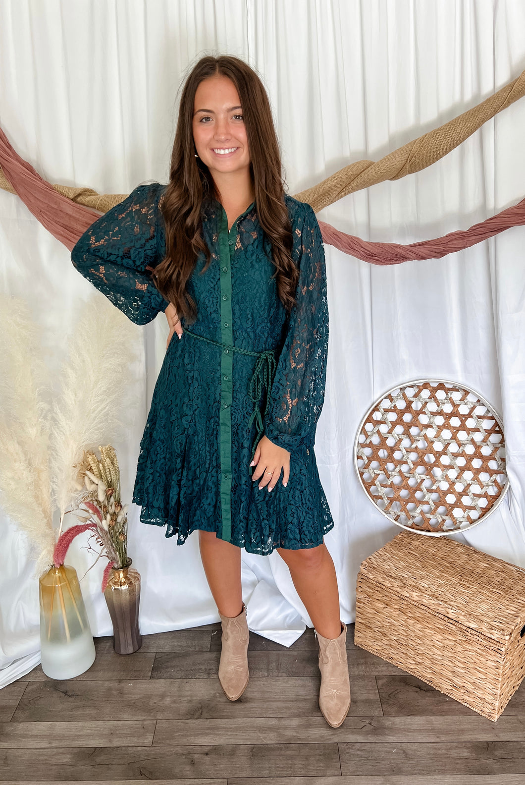 Emerald Teal Lace Dress