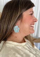 Load image into Gallery viewer, Blue Raffia Flower Earrings
