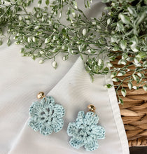 Load image into Gallery viewer, Blue Raffia Flower Earrings
